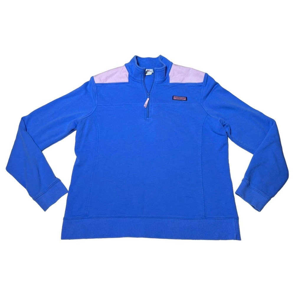 Vineyard Vines Womens Quarter Zip Pullover L Shep Shirt Cotton Blue Sweatshirt